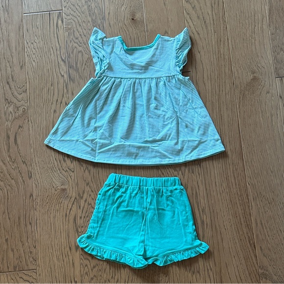 Stitchy Fish Mint to Be Ruffle Short Set, Green Stripe - Picture 5 of 13